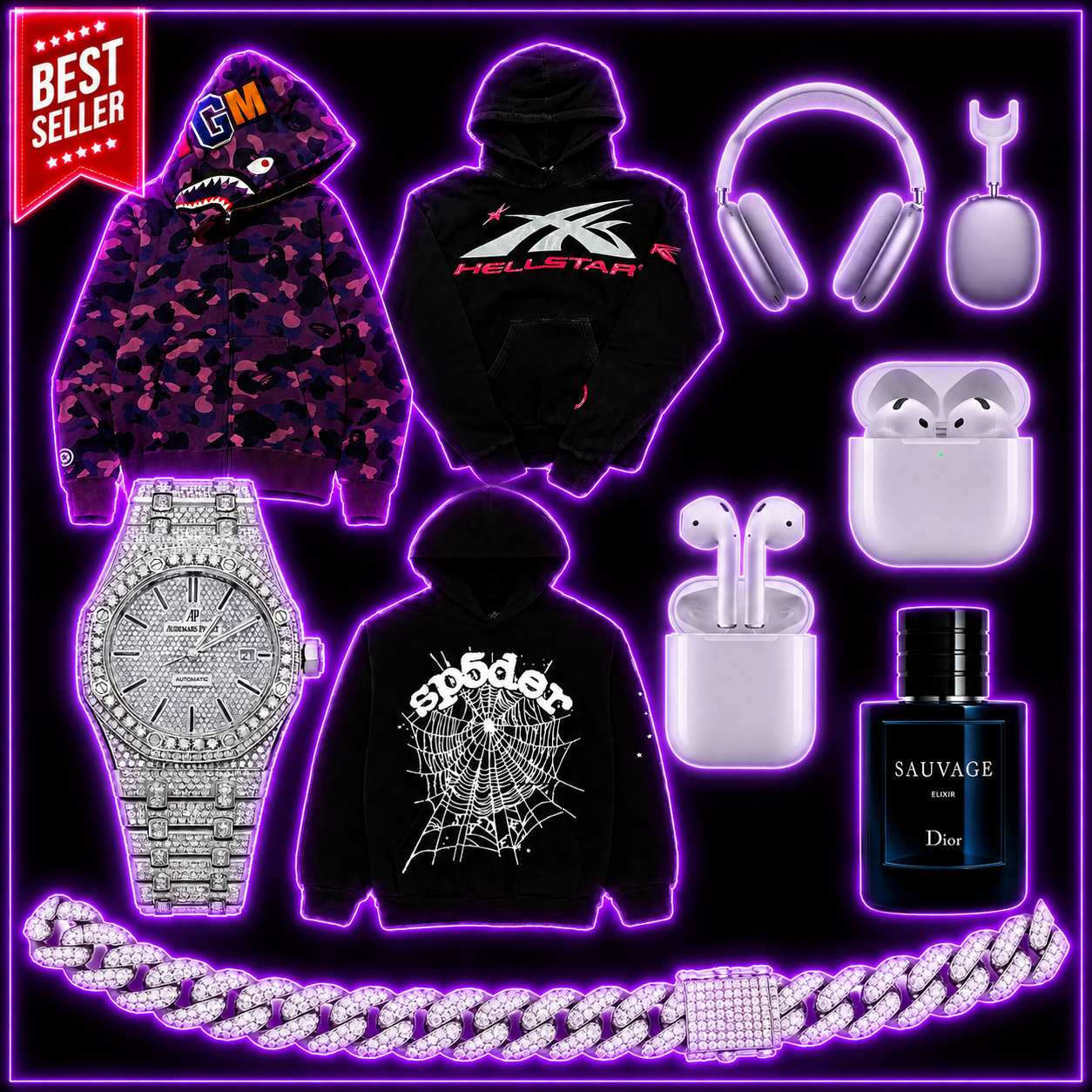 All Vendors Bundle — BAPE, Hellstar, Sp5der, AP watch, Cuban chain, AirPods, Dior Sauvage
